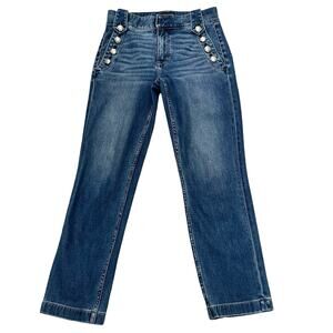 White House Black Market Mariner Sailor Button Jeans 4 High Rise Straight Crop